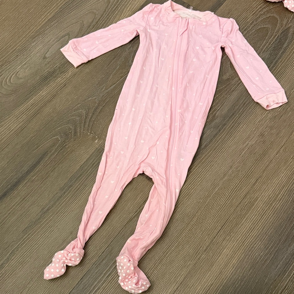 NWOT Milkberry pink heart white bamboo viscose footie